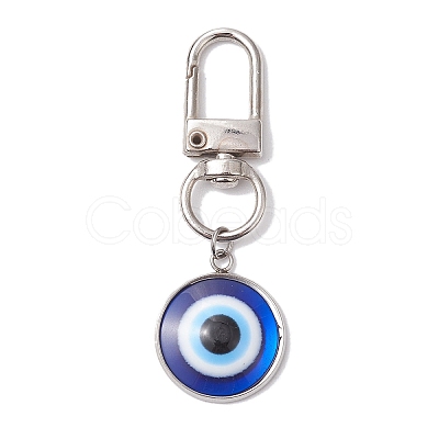 Flat Round with Evil Eye 304 Stainless Steel & Resin Pendant Decorations HJEW-JM01946-01-1