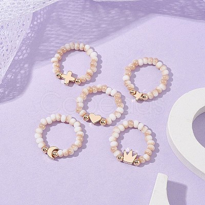 Electroplated Glass Beads Stretch Rings RJEW-JR00598-1