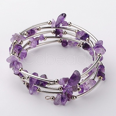 Natural Amethyst Chip Warp Bracelets X-BJEW-JB01517-02-1