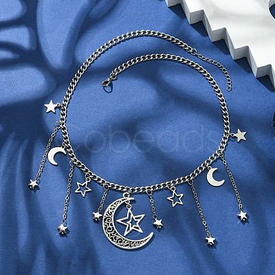 Star & Crescent Moon Alloy Pendant Necklaces NJEW-TA00119-1