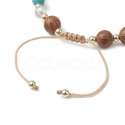 Adjustable Dyed Synthetic Turquoise & Coconut & Wood & Pearl Braided Bead Bracelets BJEW-JB10723-01-1