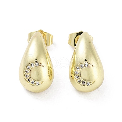 Teardrop Rack Plating Brass Cubic Zirconia Stud Earrings for Women EJEW-B047-02G-09-1