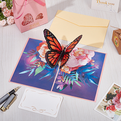 3D Butterfly Pop Up Paper Greeting Card AJEW-WH0038-31-1