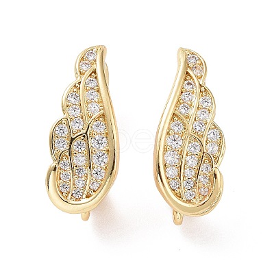 Rack Plating Brass Micro Pave Cubic Zirconia Hoop Earring Findings with Latch Back Closure ZIRC-C039-08G-1