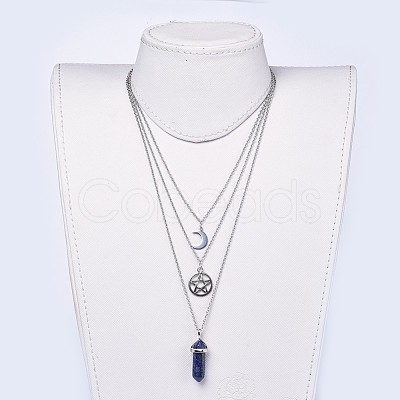 Bullet Natural Lapis Lazuli Pendant Tiered Necklaces NJEW-JN02457-03-1