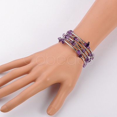 Natural Amethyst Chip Warp Bracelets X-BJEW-JB01517-02-1