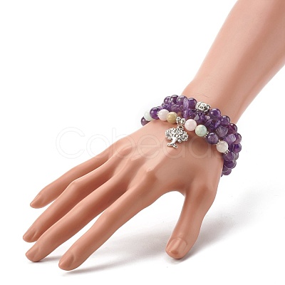 Natural Amethyst & Morganite Stretch Bracelets Set for Men Women BJEW-JB06693-1