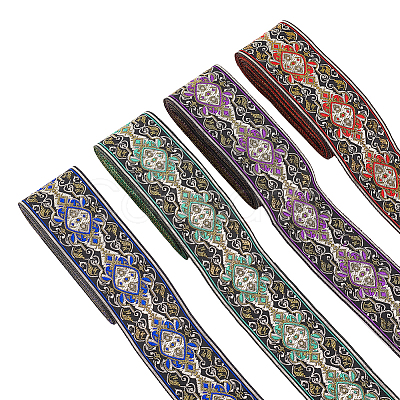 FINGERINSPIRE 14M 4 Colors Ethnic Style Embroidery Polyester Ribbons OCOR-FG0001-48-1