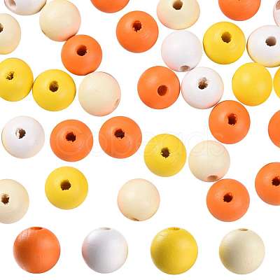 160Pcs 4 Colors Farmhouse Country and Rustic Style Painted Natural Wood Beads WOOD-LS0001-01L-1