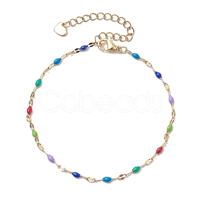 304 Stainless Steel Enamel Link Chains Bracelets for Women BJEW-JB10326-1