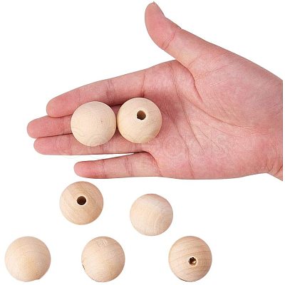 Round Unfinished Wood Beads WOOD-PH0004-30mm-LF-1