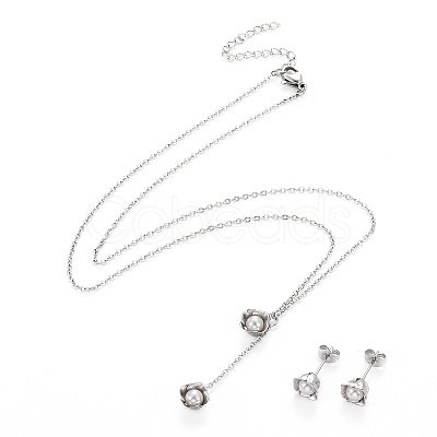 Flower 304 Stainless Steel Jewelry Sets SJEW-H302-13-1