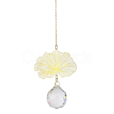 Brass Hollow Lotus Leaf Hanging Ornaments HJEW-E012-03G-02-1