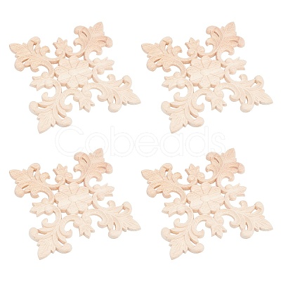 Natural Solid Wood Carved Onlay Applique Craft WOOD-WH0101-61-1