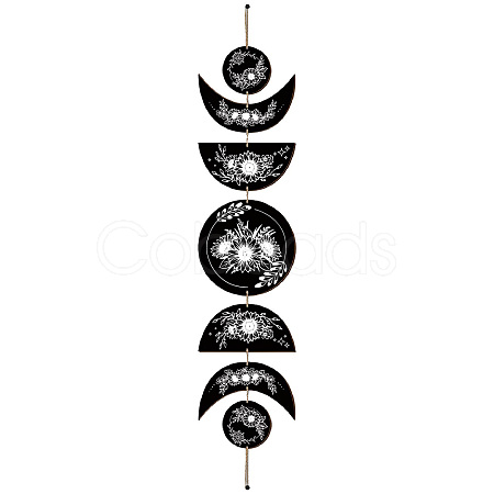 Moon Phase Wood Hanging Wall Decorations HJEW-WH0054-003-1