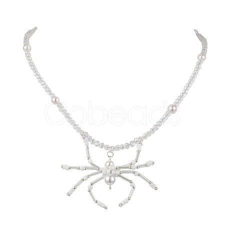 Halloween Spider Pendant Necklaces NJEW-TA00147-01-1