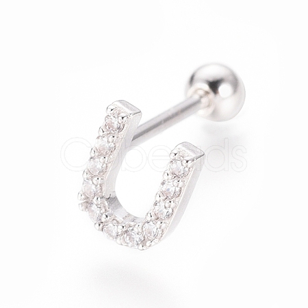 Rhodium Plated 925 Sterling Silver Micro Pave Clear Cubic Zirconia Letter Barbell Cartilage Earrings STER-I018-13P-U-1