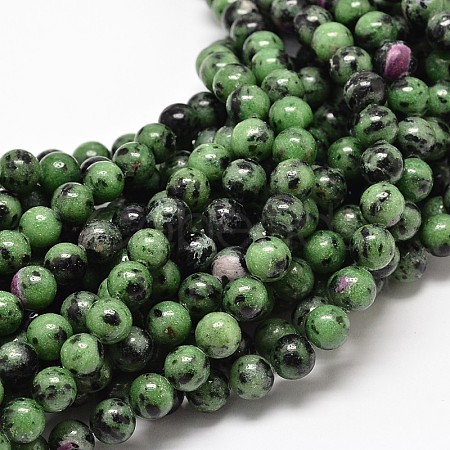 Natural Ruby in Zoisite Round Bead Strands G-P075-44-6mm-1