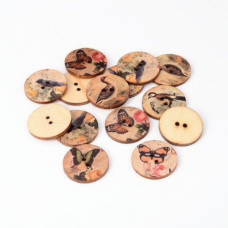 2-Hole Printed Wooden Sewing Buttons BUTT-A034-015-1