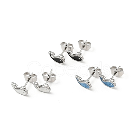 Enamel Dolphin Stud Earrings with 316 Surgical Stainless Steel Pins EJEW-A081-02P-1