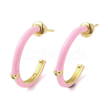 Real 18K Gold Plated Brass Ring Stud Earrings EJEW-L268-014G-02-1