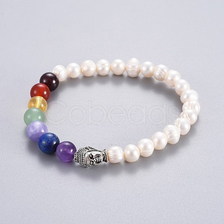 Natural Pearl Stretch Bracelets BJEW-JB04191-01-1