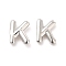 Brass Hollow Out Initial Letter Stud Earrings for Women, Platinum, Lead Free & Cadmium Free, Letter.K, 7x5.5x1.5mm, Pin: 0.8mm