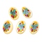 Natural Freshwater Shell Double Face Printed Oval Charms, Flower, 14.5x10x2.3mm, Hole: 1.6mm