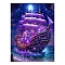 Fancy Night Sailboat DIY Diamond Painting Kit, Including Resin Rhinestones Bag, Diamond Sticky Pen, Tray Plate and Glue Clay, Purple, 400x300mm