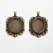 Oval Tibetan Style Alloy Pendant Cabochon Settings, Lead Free & Nickel Free & Cadmium Free, Antique Bronze, Tray: 25x18mm, 46.5x30x2mm, Hole: 7x4mm, about 151pcs/1000g