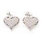 Brass Micro Pave Clear Cubic Zirconia Pendants, Long-Lasting Plated, Heart, Colorful, Platinum, 23x18x3mm, Hole: 5x4mm