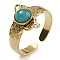 Natural Amazonite Finger Rings, Butterfly 304 Stainless Steel Open Cuff Rings, Real 18K Gold Plated, 13.5mm, Adjustable