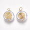 ABS Plastic Imitation Pearl Pendants, with Brass Findings, Nickel Free, Real 18K Gold Plated, Flat Round, White, 16~17x12x6mm, Hole: 1.5~2.5mm