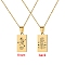 12 Constellation Stainless Steel Tarot Card Engraved Pendant Cable Chain Necklaces, Golden, Aries, 17.72 inch(45cm)