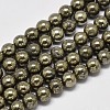 Natural Pyrite Round Beads Strands G-F197-10-8mm-1