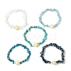 5Pcs 5 Styles Natural Quartz Crystal & Lapis Lazuli & Apatite & Aquamarine & Synthetic Turquoise Chip Beaded Stretch Bracelet Sets BJEW-JB10840-4