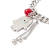 Round Lampwork & Hamsa Hand with Evil Eye Charm Bracelet with 304 Stainless Steel Chain for Women STAS-P304-17P-2