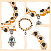 ANATTASOUL 6Pcs 6 Colors Evil Eye Resin Beaded Stretch Bracelets Set with Hamsa Hand Charms BJEW-AN0001-66-3