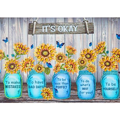 DIY Jar Vase & Inspiring Quote Theme Diamond Painting Kits DIAM-PW0004-069A-1