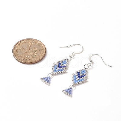 Rhombus Handmade Loom Pattern Glass Seed Beaded Dangle Earrings EJEW-MZ00036-02-1