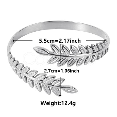 Non-Tarnish Vintage Leaf 304 Stainless Steel Cuff Bangles for Women ED0022-1-1