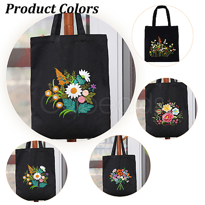 DIY Flower Pattern Tote Bag Embroidery Making Kit DIY-WH0349-21B-1