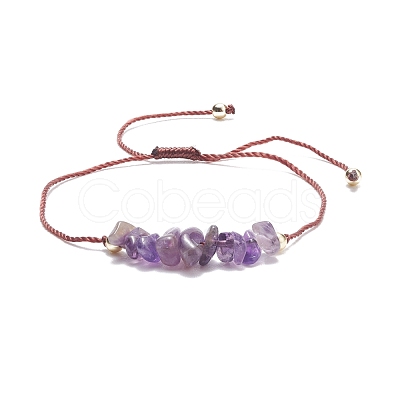 Natural Gemstone Chips Beaded Bracelet with Brass Beads BJEW-JB07987-1