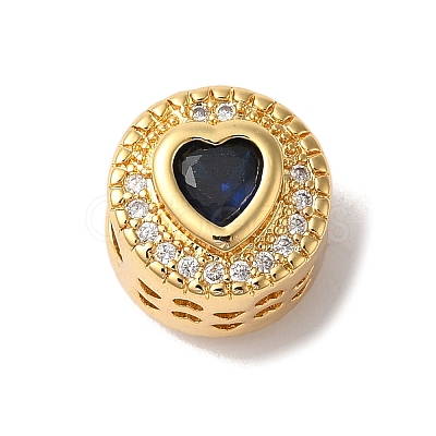 Flat Round with Heart Pattern Rack Plating Brass Micro Pave Cubic Zirconia European Beads KK-G511-01G-02-1