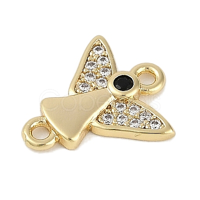 Brass Clear & Black Cubic Zirconia Connector Charms KK-I719-30G-1