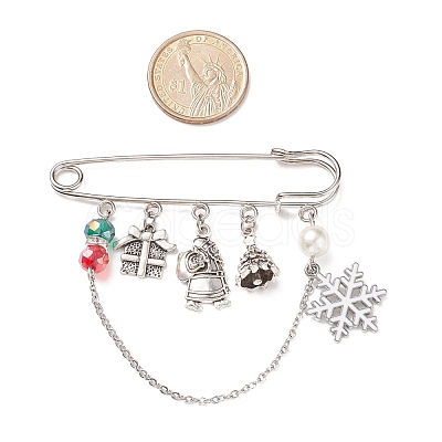 Christmas Gift Box & Snowflake & Santa Claus Charms Alloy Safety Pin Brooch JEWB-TA00001-1