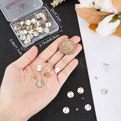 Beebeecraft 40Pcs 2 Colors Flat Plate 201 Stainless Steel Stud Earring Findings STAS-BBC0002-40-1