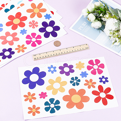 PVC Daisy Flower Picture Stickers STIC-WH0004-21-1