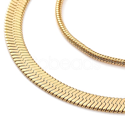 304 Stainless Steel Double Layer Round Snake Chain & Herringbone Chain Necklaces for Women NJEW-G140-16A-G-1