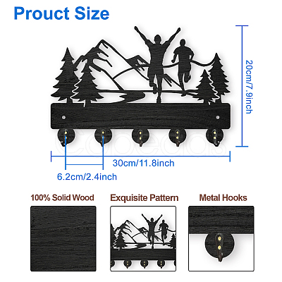 Wood & Iron Wall Mounted Hook Hangers HJEW-WH0055-007-1